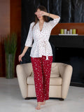 Printed Viscose Pajama Set – 3 Pieces – Burgundy