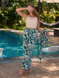 Tropical Print Cotton Pajama Set – 3 Pieces – Olive Green